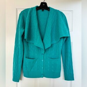 Ralph Lauren Cashmere Teal Cable Knit Button Up Sweater